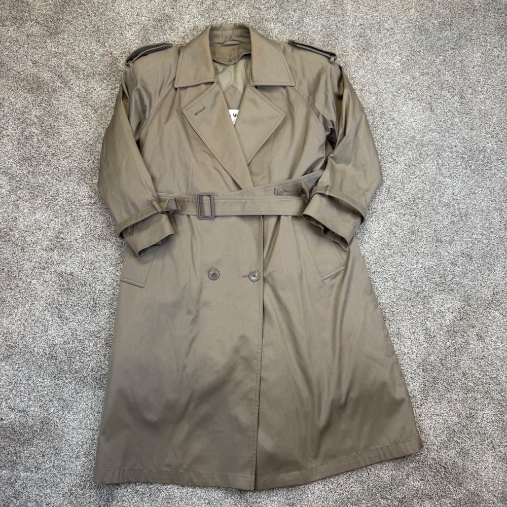 John Weitz Vintage Taupe Brown Double Breasted‎ Belted Trench Coat 40P